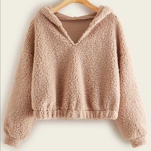 Solid drop shoulder cropped teddy sweatshirt